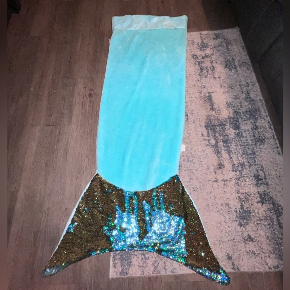 Sparkling Blue and gold Mermaid Tail Blanket